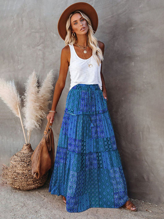 Kvinders Maxi Skirt Bohemian Høj Talje Løs Polyester 2