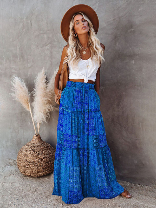 Kvinders Maxi Skirt Bohemian Høj Talje Løs Polyester 4