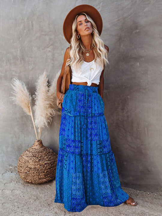 Kvinders Maxi Skirt Bohemian Høj Talje Løs Polyester 4