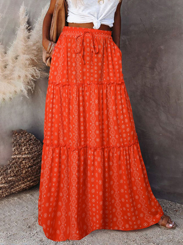 Kvinders Maxi Skirt Bohemian Høj Talje Løs Polyester 6