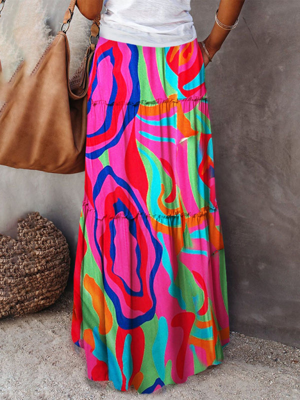 Kvinders Maxi Skirt Bohemian Høj Talje Løs Polyester 7