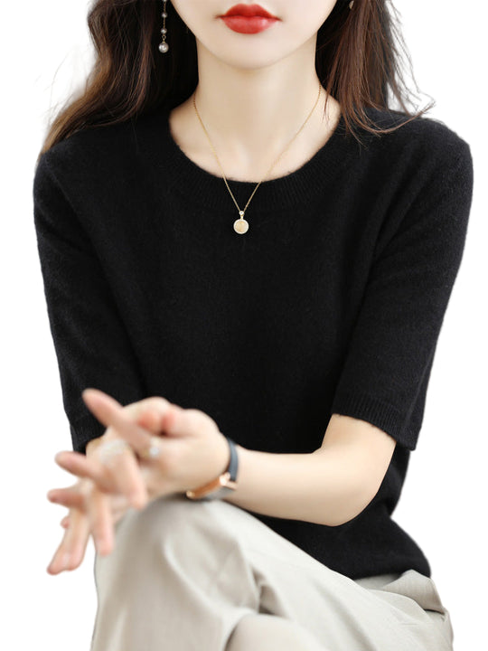 Kvinders Merinould Jumper Korte Ærmer 0