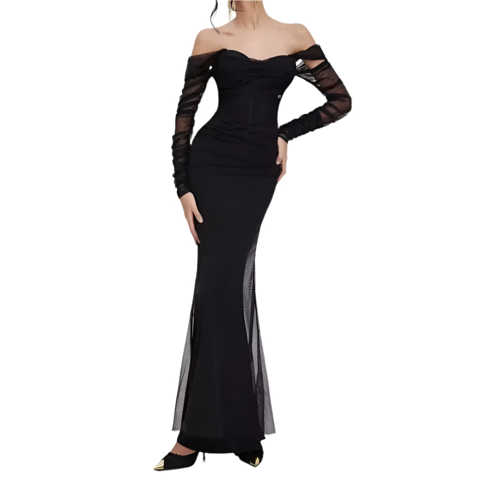 Kvinders Mermaid Kjole Off-Shoulder Mesh Elastisk 0