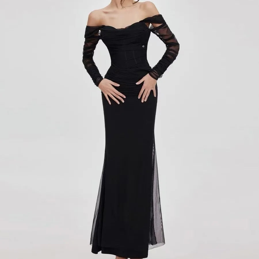 Kvinders Mermaid Kjole Off-Shoulder Mesh Elastisk 1