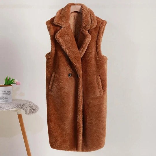 Kvinders Mid-Length Teddy Coat Oversized Pasform 1