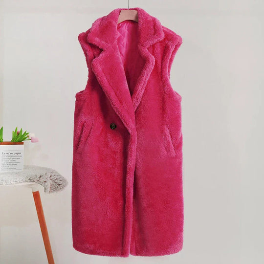 Kvinders Mid-Length Teddy Coat Oversized Pasform 2