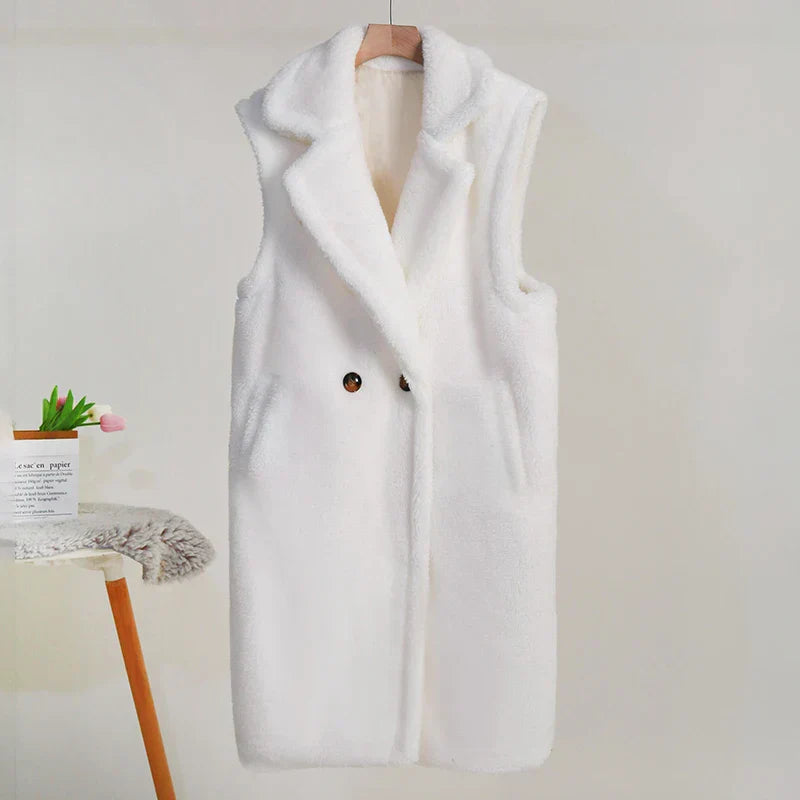 Kvinders Mid-Length Teddy Coat Oversized Pasform 3