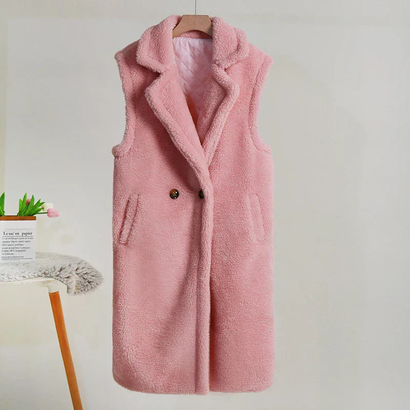 Kvinders Mid-Length Teddy Coat Oversized Pasform 4