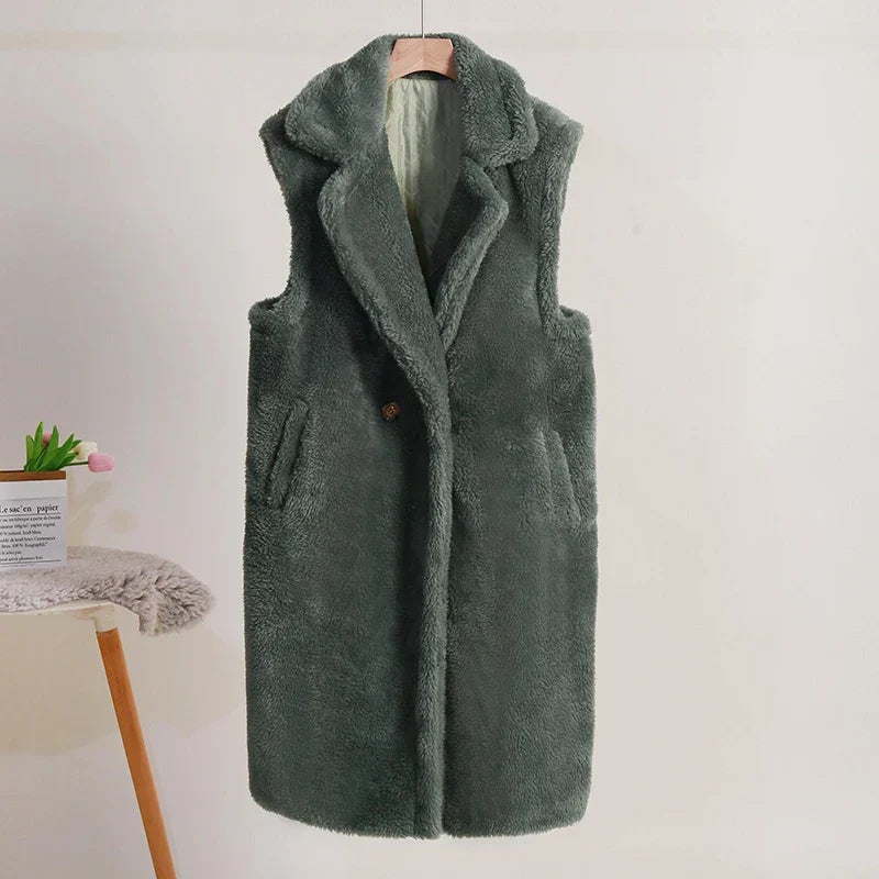 Kvinders Mid-Length Teddy Coat Oversized Pasform 5