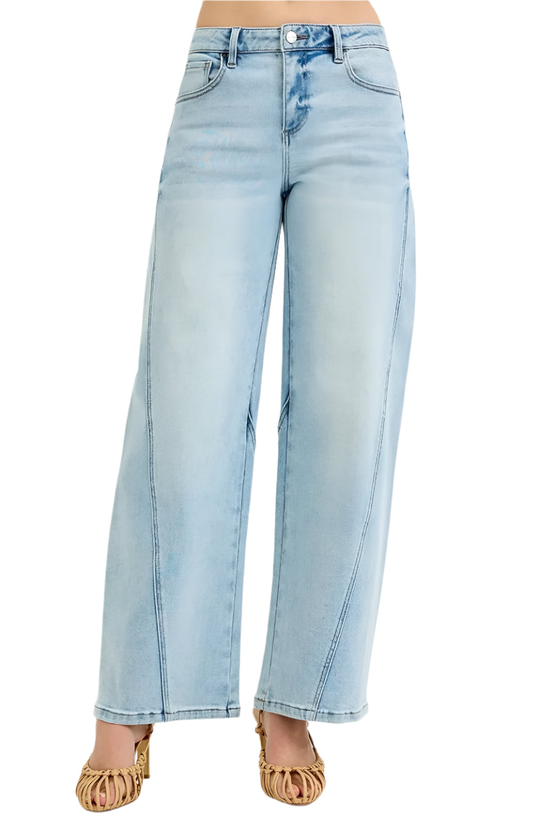 Kvinders Mid Rise Fit Barrel Jeans Stræk Bomuld 0