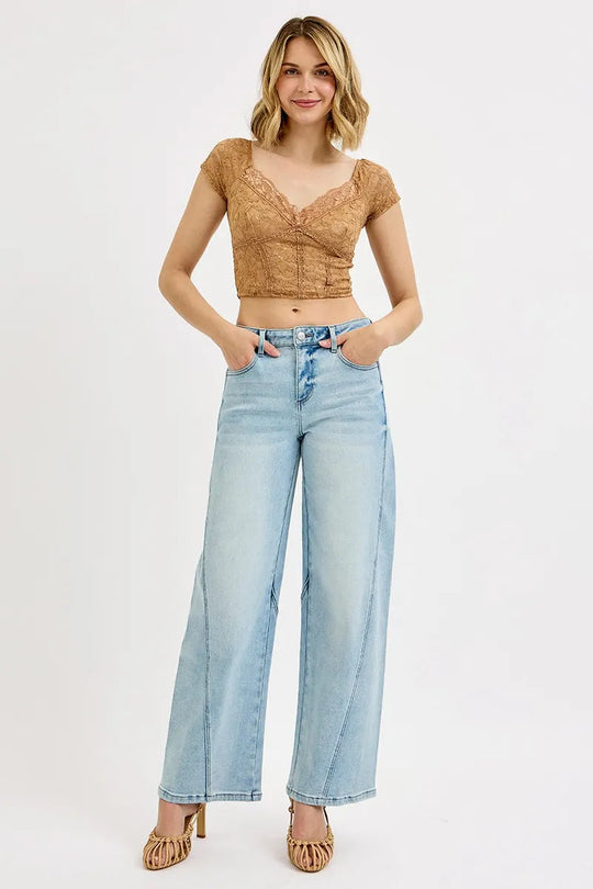 Kvinders Mid Rise Fit Barrel Jeans Stræk Bomuld 1