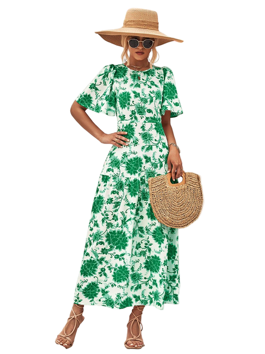 Kvinders Midi Kjole A-Line Blomsterprint Polyester Spandex 0