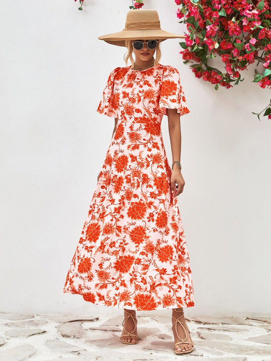 Kvinders Midi Kjole A-Line Blomsterprint Polyester Spandex 8