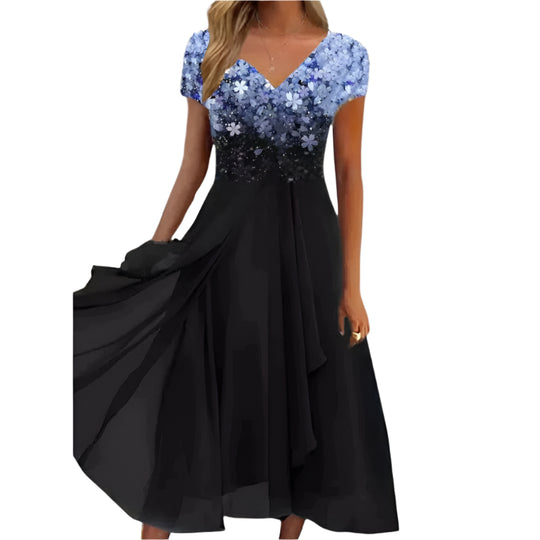 Kvinders Midi Kjole Blomstret Chiffon 0