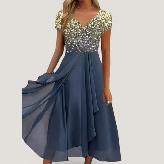 Kvinders Midi Kjole Blomstret Chiffon 1
