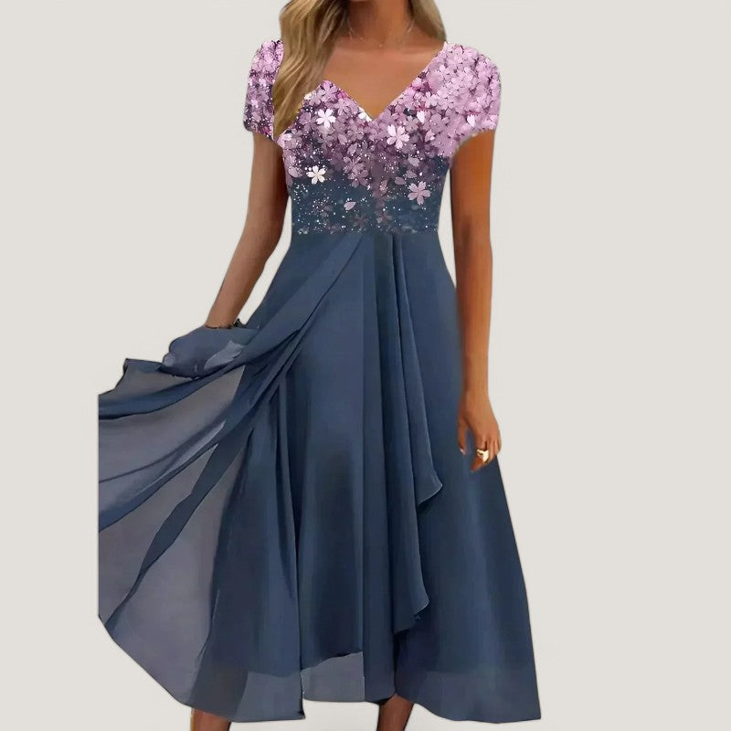 Kvinders Midi Kjole Blomstret Chiffon 3
