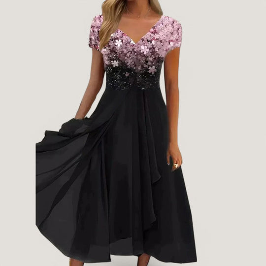 Kvinders Midi Kjole Blomstret Chiffon 4