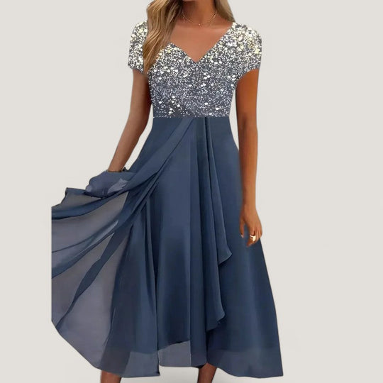 Kvinders Midi Kjole Blomstret Chiffon 5