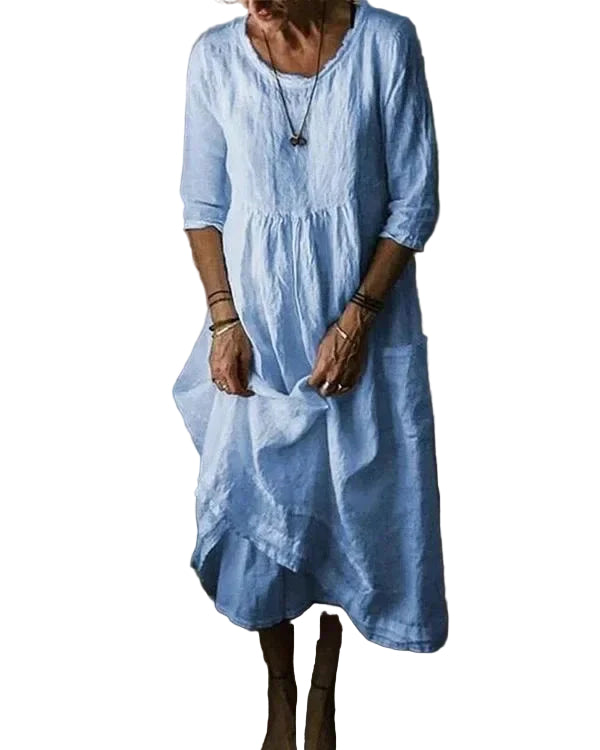 Kvinders Midi Kjole Vintage Design Bomulds-Linned 0