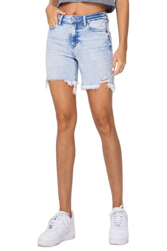 Kvinders Midi Shorts Høj Talje Denim 0