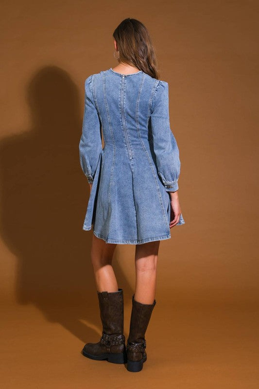 Kvinders Mini Kjole Denim Skater Stil 3
