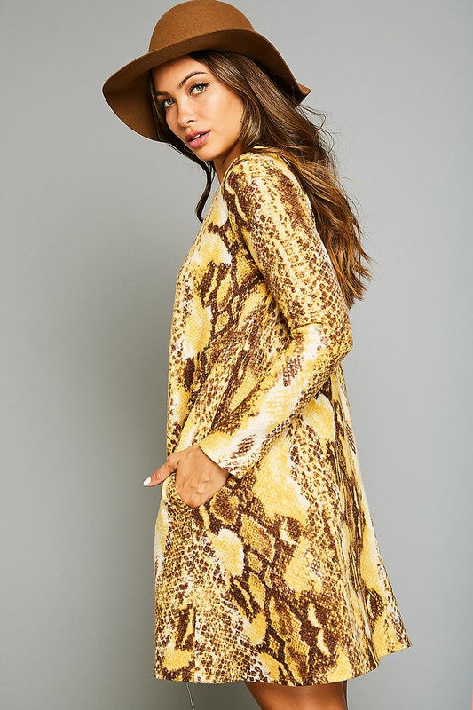 Kvinders Mini Kjole Dyreprint Blødt Stof med Lommer 2