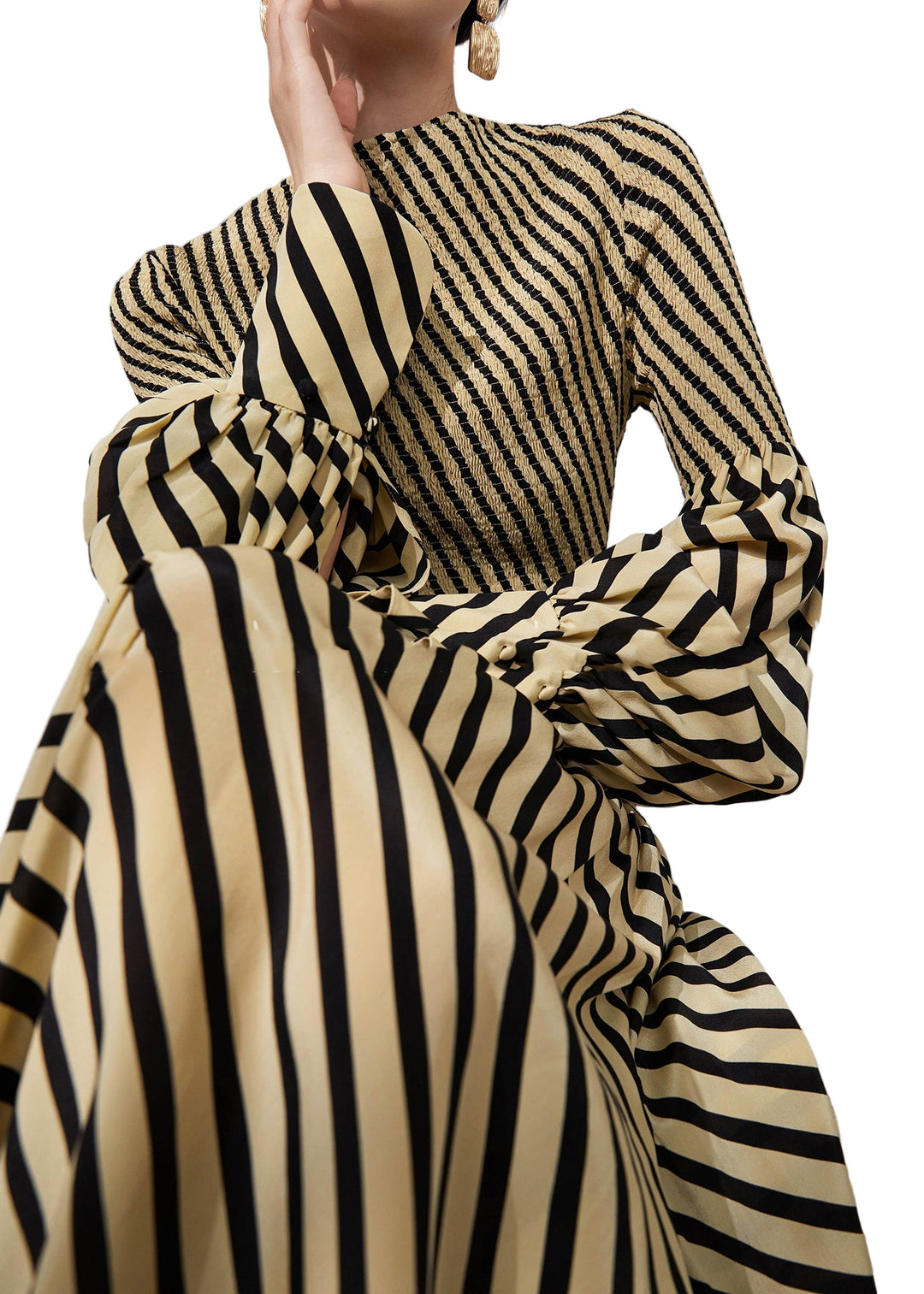 Kvinders O-hals Stribet Patchwork Kjole 0