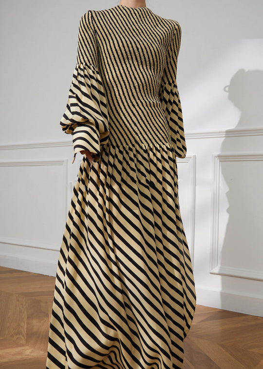 Kvinders O-hals Stribet Patchwork Kjole 1