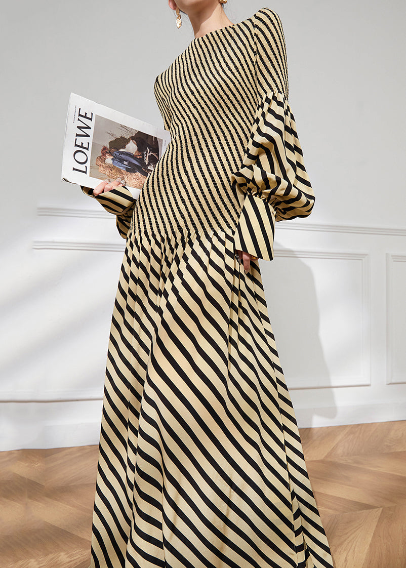 Kvinders O-hals Stribet Patchwork Kjole 2