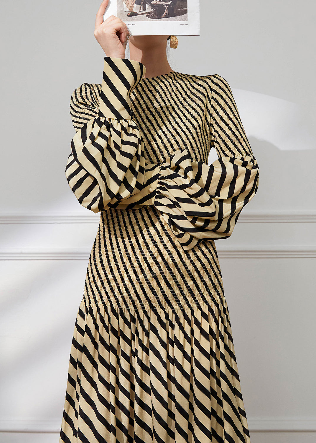 Kvinders O-hals Stribet Patchwork Kjole 3