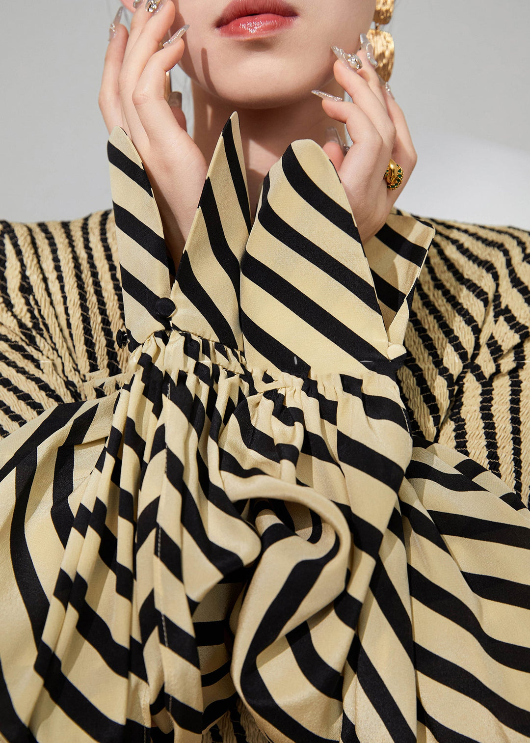 Kvinders O-hals Stribet Patchwork Kjole 4