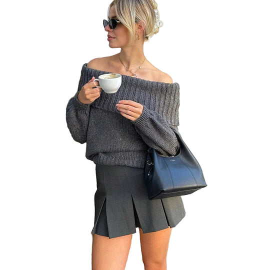 Kvinders Off-skulder Strikket Sweater Trendy 0
