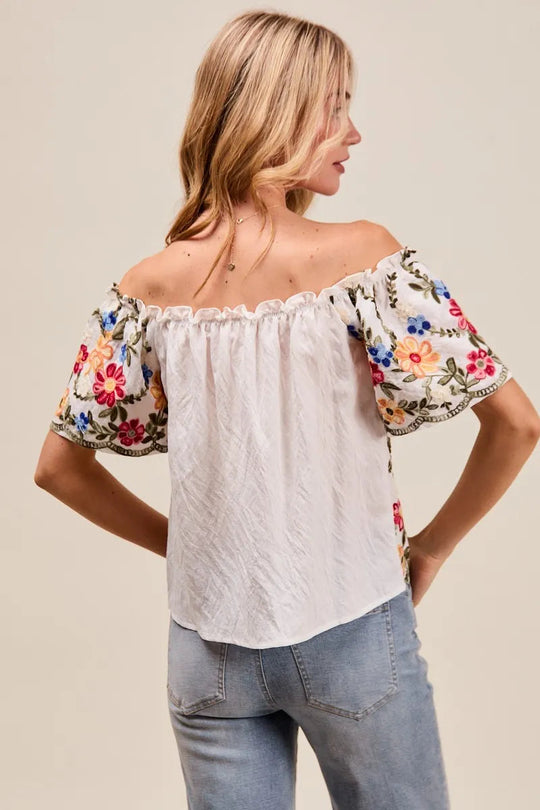 Kvinders Off The Shoulder Bluse Broderet Rayon Polyester 1