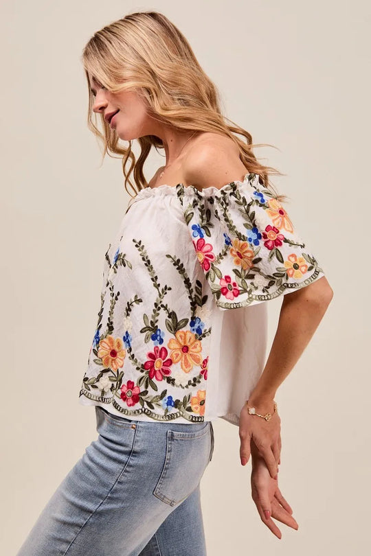 Kvinders Off The Shoulder Bluse Broderet Rayon Polyester 2