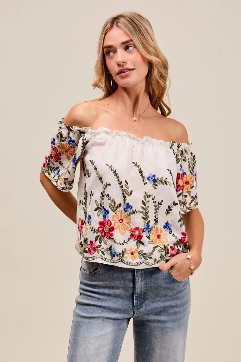 Kvinders Off The Shoulder Bluse Broderet Rayon Polyester 3