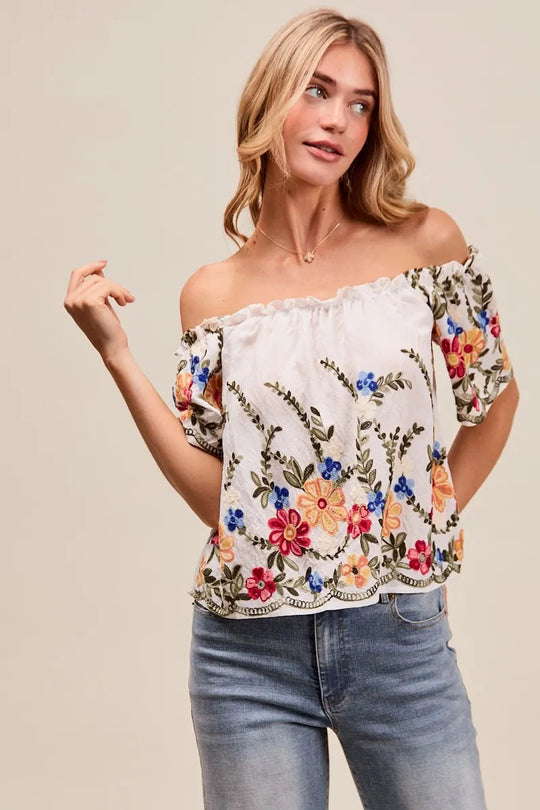 Kvinders Off The Shoulder Bluse Broderet Rayon Polyester 4