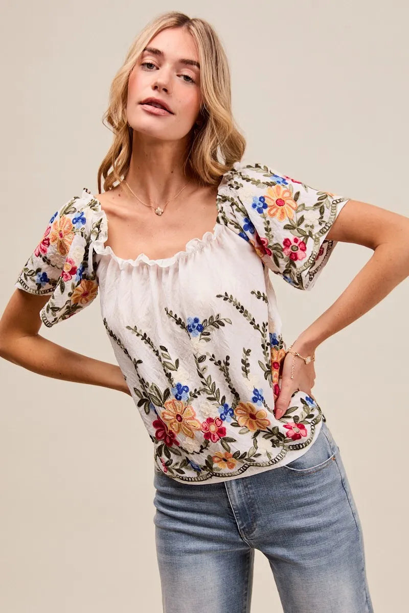 Kvinders Off The Shoulder Bluse Broderet Rayon Polyester 5