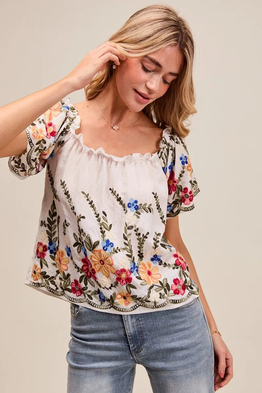 Kvinders Off The Shoulder Bluse Broderet Rayon Polyester 6