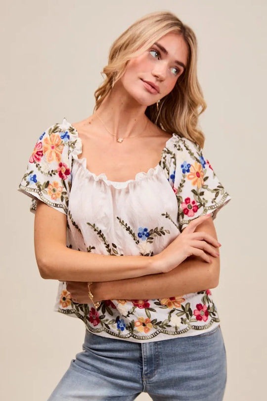 Kvinders Off The Shoulder Bluse Broderet Rayon Polyester 7