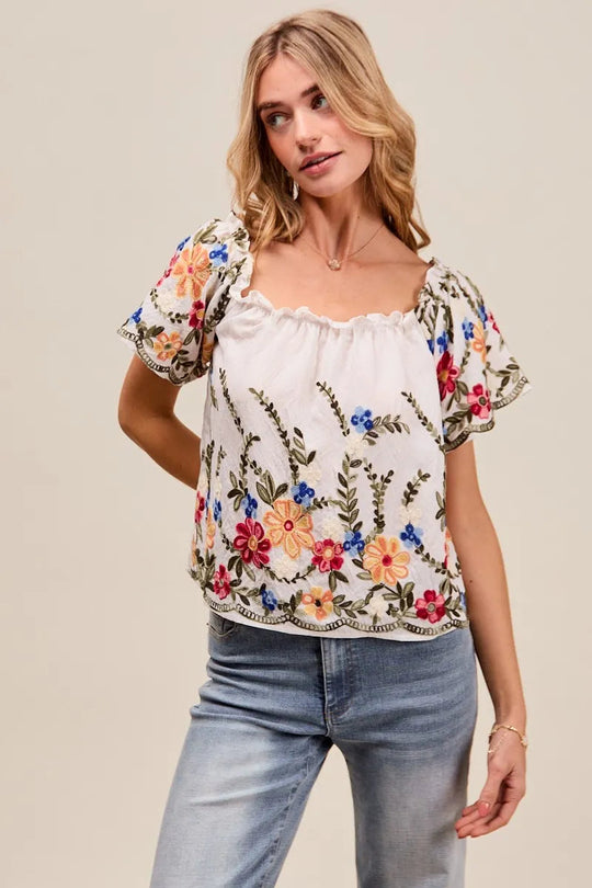 Kvinders Off The Shoulder Bluse Broderet Rayon Polyester 8