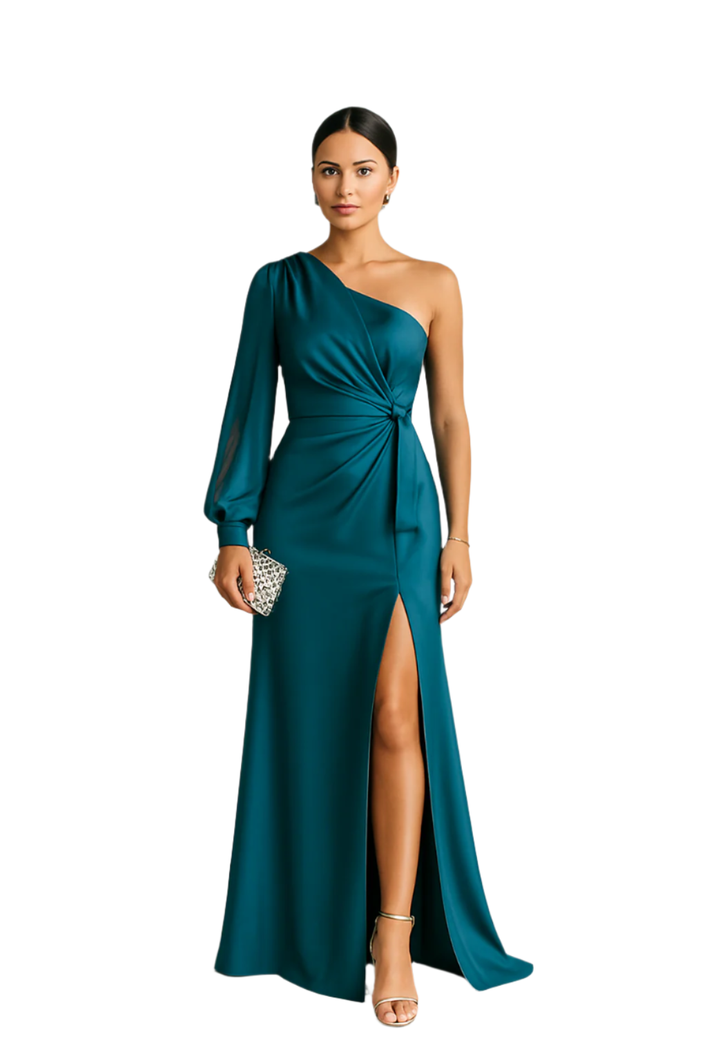 Kvinders One Shoulder Kjole Draperet Silkeagtig Design 0