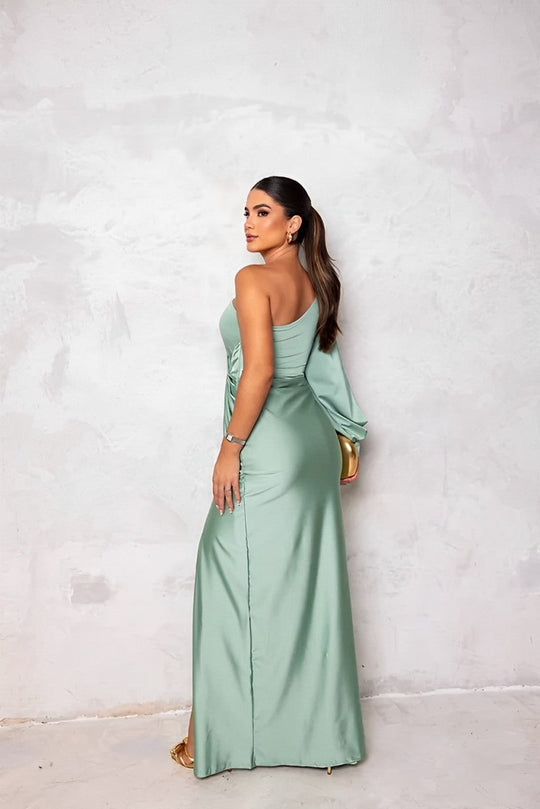 Kvinders One Shoulder Kjole Draperet Silkeagtig Design 7