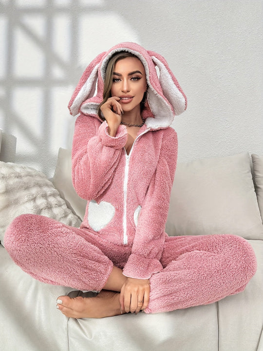 Kvinders Onesie Med Hætte Og Kaninører Komfortabel Langærmet Design 5