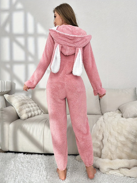 Kvinders Onesie Med Hætte Og Kaninører Komfortabel Langærmet Design 6