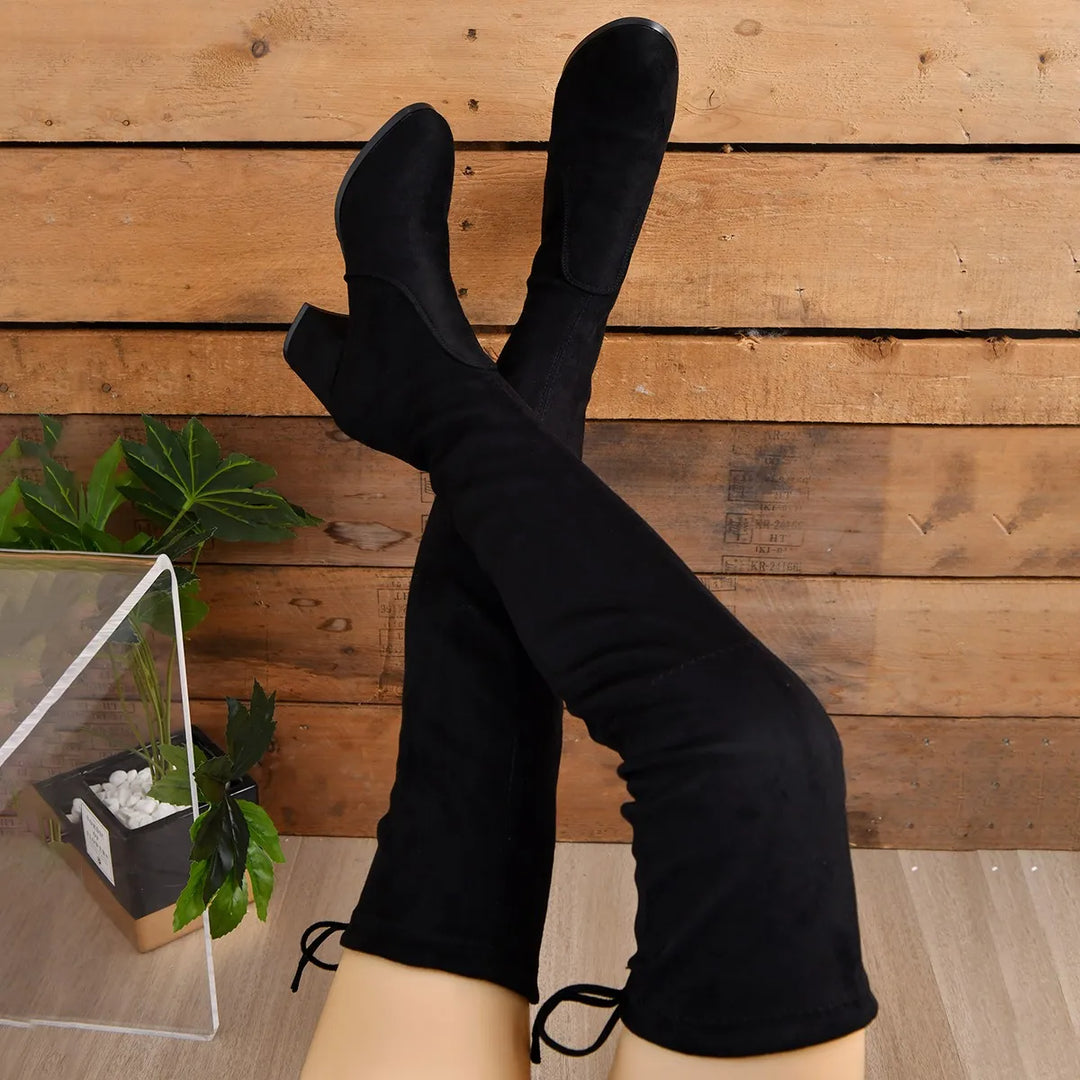 Kvinders Over-the-Knee Støvler Suede Blokhæle 4