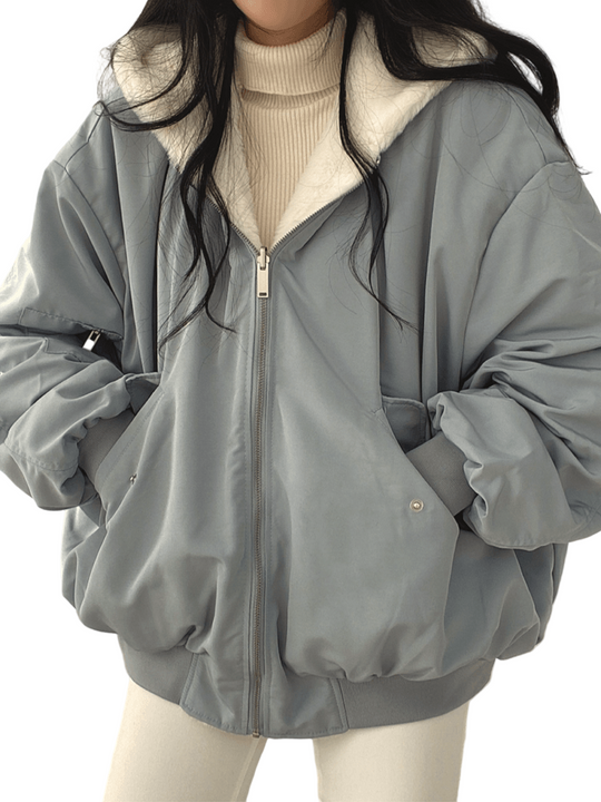 Kvinders Oversize Vinterjakke Med Lynlås 0