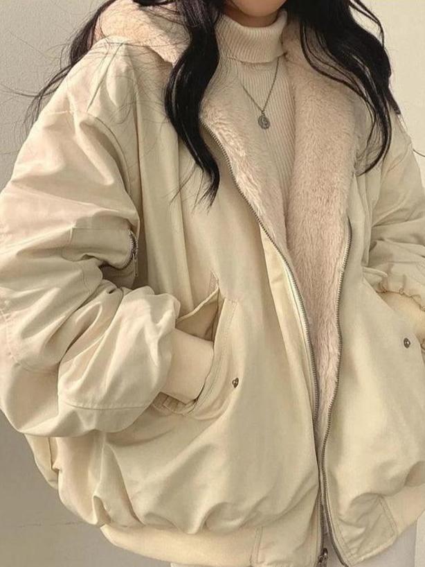 Kvinders Oversize Vinterjakke Med Lynlås 3