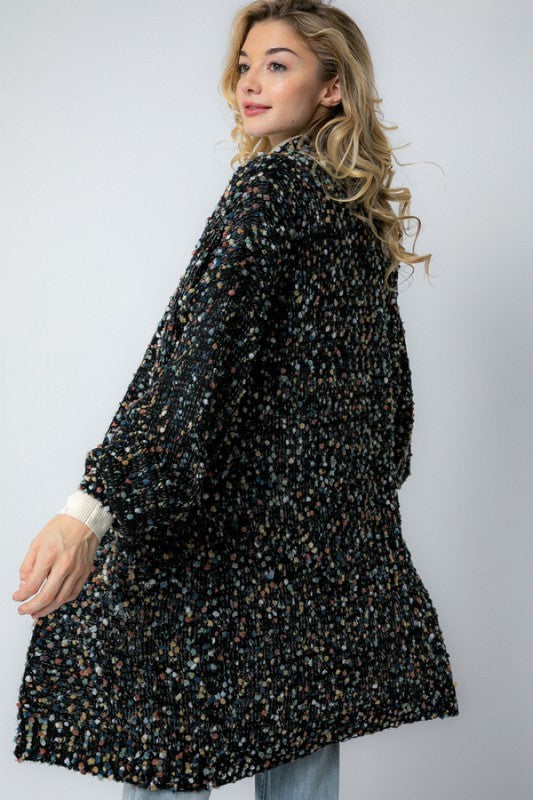 Kvinders Oversized Cardigan Marled Strik i Sort 2