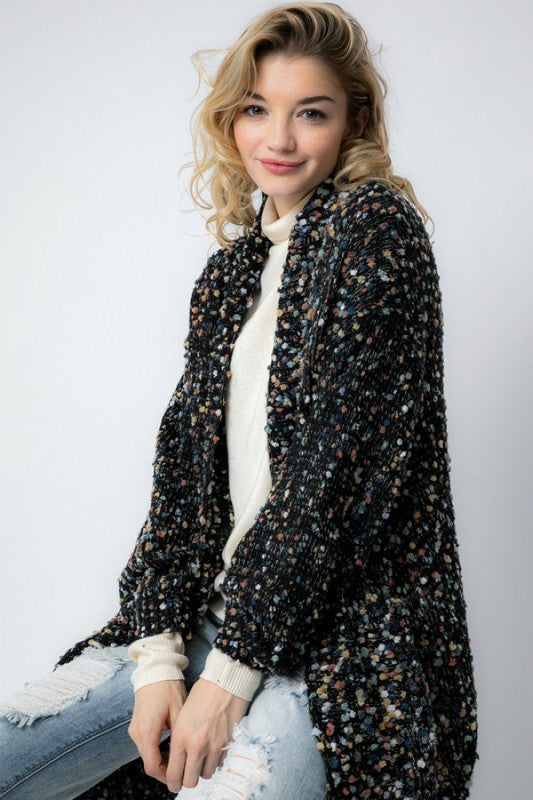 Kvinders Oversized Cardigan Marled Strik i Sort 3