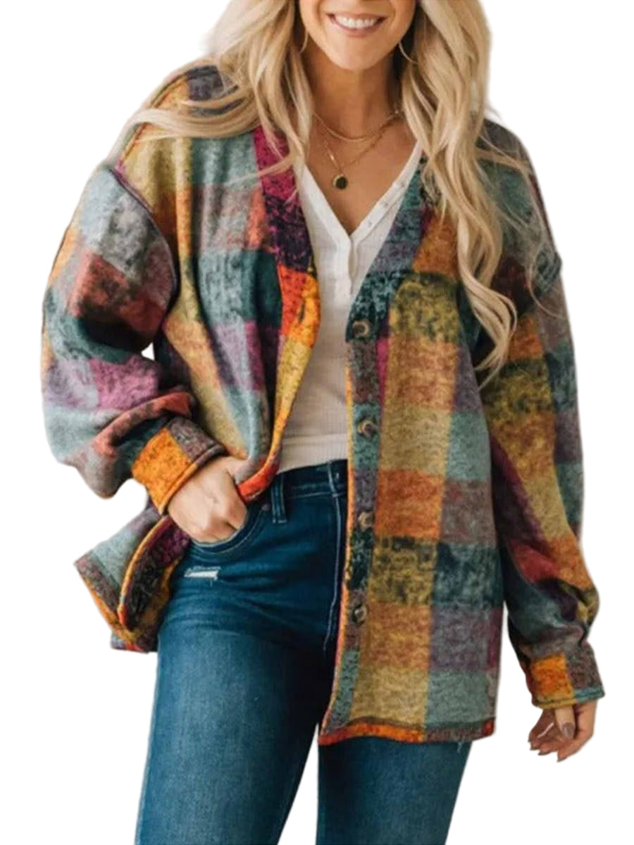 Kvinders Oversized Frakke Fleece Western Plaid 0